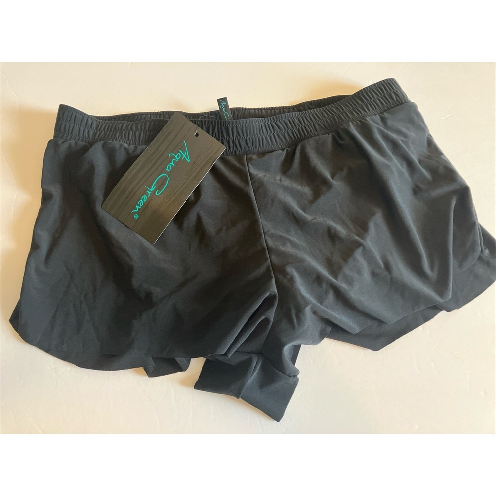 Aqua Green Swim Short Bottom Women Small Black NWT C645 Elastic Waist Sporty